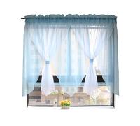 Tenda corta in voile a tinta unita, per soggiorno, balcone, camera da letto, cucina, finestra, nastro con tasca per bastone, 350 x 140 cm (larghezza x altezza), colore: azzurro cielo, nastro con tasca