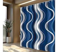 Tenda da bagno blu navy e bianca - Arredamento moderno per il bagno, tenda da doccia - Design con motivo ondulato, tessuto in poliestere lavabile in lavatrice 75x170cm(Larghezza X Altezza)