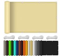 Tenda da balcone impermeabile, 180 x 380 cm, colore crema, con occhielli e laccetti, ideale per la protezione della ringhiera, resistente ai raggi UV, per uso esterno