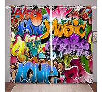 Tenda da camera da letto con graffiti hippie, per camera da letto, bambini, ragazzi hip-hop, strada cultura, tenda da camera da letto, tenda con motivo graffiti colorato, 117 x 183 cm (larghezza x