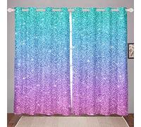 Tenda da camera da letto, con paillettes colorate, turchese, blu, rosa pastello, eleganti tendine da donna, 117 x 183 cm (larghezza x lunghezza)