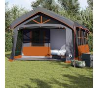 Tenda da campeggio con finestre grigio e arancione per 10 persone, impermeabile, traspirante, montaggio rapido. Questa grande tenda da campeggio per esterni offre spazio per dieci persone ed è