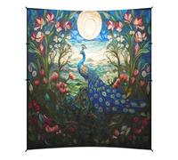 Tenda da campeggio con pavone e fiori rossi al chiaro di luna, baldacchino da spiaggia, 320 x 280 cm
