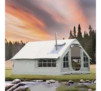 Tenda da Campeggio Gonfiabile con Apertura del Camino e Lucernario, 4 Stagioni Tenda Esterno per 6-8 Persone, con Pompa a Mano, Porte e Finestre a Rete, Borsa Portaoggetti,002