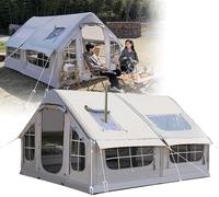 Tenda da campeggio gonfiabile con cric per stufa, pompa ad aria, lucernario e finestre in rete per avventure all'aperto in tutte le stagioni