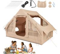 Tenda da campeggio gonfiabile di 4-6 persone, tenda d'aria di installazione istantanea con 2 porte, finestre a 4 mesh e lucernari, tenda per famiglie resistenti alle intemperie con borsa da trasporto