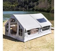 Tenda da campeggio gonfiabile per 6-8 persone, con camino e lucernario, grande casa d'aria per famiglie con pompa per avventure all'aria aperta