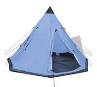 Tenda da Campeggio per 4 Persone, Blu, Design Teepee con Struttura in Ferro, Impermeabile con Pavimento PE, 2 Finestre con Zanzariere, Ideale per Spiaggia e Carpfishing, 365 x 365 x 250 cm