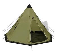 Tenda da Campeggio per 4 Persone, Verde Militare con 2 Finestre e Zanzariere, Design Teepee, Pavimento in PE Impermeabile, Leggera e Compatta, Ideale per Festival e Spiaggia, 365 x 365 x 250 cm