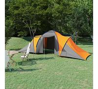Tenda da campeggio per 6 persone, grigio e arancione, con 2 scomparti e tenda interna traspirante, per avventure all'aperto e vacanze in campeggio, con zanzariera e borsa per il trasporto