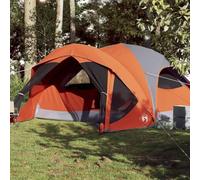 Tenda da Campeggio per 6 Persone, Impermeabile e Antivento, Grigio/Arancione, con Porta Elettrica e Zanzariere, Ideale per Famiglie e Escursionisti, 305/455 x 370 x 185 cm