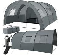 Tenda da campeggio per 6 persone Tectake®, tenda tunnel stabile e resistente, 4 finestre con zanzariere, protezione UV, rivestimento idrorepellente, borsa per il trasporto, colore grigio chiaro e grig