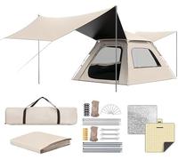 Tenda da campeggio-Tenda per famiglie di cabine istantanee con vestibolo, grandi finestre a mesh, baldacchino rimovibile, configurazione facile, design resistente all'acqua e blocco di luce, kit