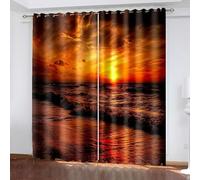 Tenda da cucina, 183 cm, tende oscuranti con paesaggio al tramonto sul mare, in poliestere, grigio, arancione, marrone, tende decorative per la casa, 2 pannelli, 132 x 183 cm (larghezza x lunghezza)