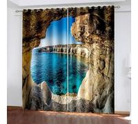 Tenda da cucina Boho, drappo per camera da letto blu marrone grotte marine poliestere 2 pannelli 274,3 x 213,4 cm