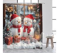 Tenda da Doccia 180X180 con Pupazzo di Neve di Natale,Lanterna con Regali di Palla di Natale,Decorazioni per Il Bagno con Felice Anno Nuovo,Scena di Neve Fuori dalla Finestra,Tenda da Bagno per Le Va