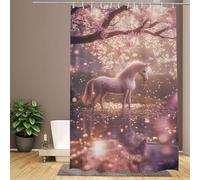 Tenda da Doccia 200x200cm Beige Tenda Doccia, Unicorno Tende Impermeabile, Vasca da Bagno Tessuto in Poliestere Lavabile Shower Curtain con 12 Anelli per Bagno, Vasca, Dormitorio, Famiglia W1-355