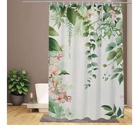 Tenda da Doccia 200x200cm Verde Tenda Doccia, Fiore Tende Impermeabile, Vasca da Bagno Tessuto in Poliestere Lavabile Shower Curtain con 12 Anelli, Design Moderno per Bagno, Vasca, Dormitorio W1-979