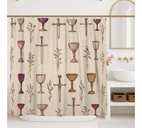 Tenda da doccia a calice, stile vintage, rustico, con spada e fiori autunnali, beige, in poliestere, impermeabile, tenda da doccia per bagno, decorazione per camera degli ospiti, 183 x 183 cm