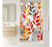 Tenda da doccia a foglia, colore rosso acceso, arancione e nero, decorazione botanica per il bagno, tenda da doccia moderna in tessuto bianco artistico autunnale con ganci, 91 x 183 cm