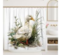 Tenda da doccia a forma di anatra, natura rustica con foglie di erba bianca primaverile, lavabile, con ganci, tenda decorativa da bagno per casa, bagno, hotel, 152 x 183 cm