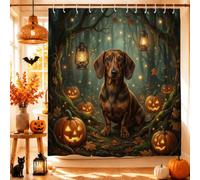 Tenda da doccia a forma di cane, fantasiosa lanterna con zucche festive, in tessuto impermeabile, impermeabile, decorativa, per bagno, casa, hotel, 183 x 213 cm