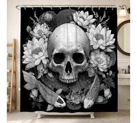 Tenda da doccia a forma di carpa, ninfea Zen artistica, nessuna nera, lavabile, con ganci, tenda da doccia per la casa, bagno, decorazione per hotel, 183 x 198 cm