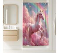 Tenda da doccia a forma di cavallo magico, decorazione per il bagno con fantasia magica, primavera estate per bambini, arte moderna, impermeabile, in tessuto con ganci, 91 x 183 cm