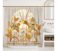 Tenda da doccia a forma di farfalla, decorazione da bagno in marmo con farfalla dorata, elegante tenda da doccia in tessuto ispirata alla natura primaverile ed estiva con ganci, 183 x 21