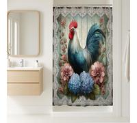 Tenda da doccia a forma di gallo, stile vintage blu e rosso, decorazione per il bagno, tenda da doccia in tessuto impermeabile con ganci, 91 x 183 cm