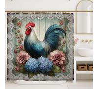 Tenda da doccia a forma di gallo, stile vintage blu e rosso, decorazione per il bagno, tenda da doccia in tessuto impermeabile con ganci, 183 x 183 cm