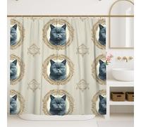 Tenda da doccia a forma di gatto, decorazione da bagno vintage con ritratto di gatto blu, stile classico per tutto l'anno, tenda da doccia in tessuto impermeabile con ganci, 182 x 183 cm