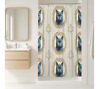 Tenda da doccia a forma di gatto, decorazione da bagno vintage con ritratto di gatto blu, stile classico per tutto l'anno, tenda da doccia in tessuto impermeabile con ganci, 91 x 183 cm