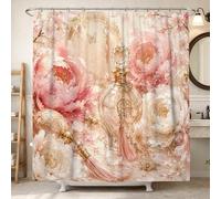 Tenda da doccia a forma di peonia, romantica, vintage, con bottiglia di profumo a forma di farfalla, in tessuto impermeabile, per la casa, il bagno, decorazione per hotel, 152 x 183 cm