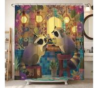 Tenda da doccia a forma di procione, fantasiosa lanterna colorata a specchio, nessuna verde, impermeabile, design in tessuto stampato, decorazione per bagno e dormitorio, 183 x 183 cm