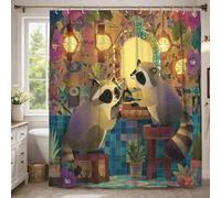 Tenda da doccia a forma di procione, fantasiosa lanterna colorata a specchio, non verde, lavabile, con ganci, tenda da doccia in tessuto toile, decorazione per bagno camera degli ospiti, 137 x 198 cm