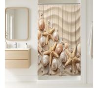 Tenda da doccia a forma di stalla con stelle marine, conchiglie naturali costiere e perle estive beige, lavabile con ganci, tenda da doccia per vasca da bagno, camera degli ospiti, 91 x 183 cm