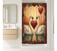 Tenda da doccia a forma di stalla dei cigni, romantica, classica, con rosa, San Valentino, in poliestere, impermeabile, per vasca da bagno, appartamento, decorazione, 91 x 183 cm