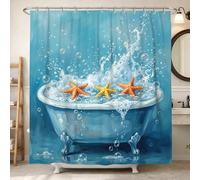 Tenda da doccia a forma di stella marina, con bolle nautiche e costiere, per l'estate, lavabile, con ganci, per bagno, camera degli ospiti, 183 x 213 cm