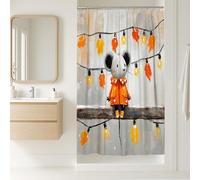 Tenda da doccia a forma di topo, foglie autunnali arancioni e luci a corda, decorazione per il bagno, tenda da doccia in tessuto impermeabile per la camera dei bambini, 91 x 183 cm