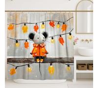 Tenda da doccia a forma di topo, foglie autunnali arancioni e luci a corda, decorazione per il bagno, tenda da doccia in tessuto impermeabile per la camera dei bambini, 182 x 183 cm