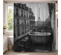 Tenda da doccia a forma di torre di Parigi, stile vintage, rustico, per balconi, edificio nessuno nero, in poliestere, impermeabile, tenda da doccia per casa, bagno, decorazione alberghiera, 137 x 198