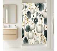 Tenda da doccia a forma di zucca, con foglie bianche e blu, decorazione per il bagno, tenda da doccia in tessuto essenza moderna con ganci, 91 x 183 cm