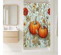 Tenda da doccia a forma di zucca, decorazione autunnale arancione per il raccolto autunnale, set da bagno floreale stagionale, stile vintage, tema acquerello, natura, arte per la casa, 91 x 183 cm
