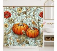 Tenda da doccia a forma di zucca, decorazione autunnale arancione, set da bagno floreale autunnale, stile vintage, tema acquerello natura, arte per la casa, 183 x 183 cm