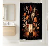 Tenda da doccia a lanterna autunnale, decorazione autunnale rustica con foglie arancioni e design floreale, accogliente arte stagionale del bagno, tenda da doccia in tessuto impermeabile con ganci, 91