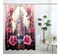 Tenda da doccia a specchio con ganci, stile vintage, lussuosa, stile Western Mountain classica, in poliestere, impermeabile, grande, 183 x 183 cm, colore: rosa