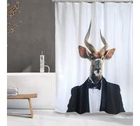 Tenda da doccia antimuffa MSV - Antibatterica, lavabile, impermeabile, con 12 anelli per tenda da doccia - Poliestere "Nyala" - 180 x 200 cm - Cervo bianco