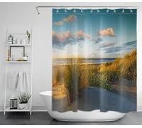 Tenda da doccia antimuffa tramonto sul mare 3D Tende da doccia impermeabili in poliestere lavabile Tenda da bagno in tessuto Spiaggia 70x181cm/28x71in(Larghezza X Altezza)