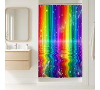 Tenda da doccia arcobaleno, tenda da doccia con stelle d'acqua dai colori vivaci, multicolore, in tessuto impermeabile, decorazione per bagno, camera degli ospiti, 91 x 183 cm
